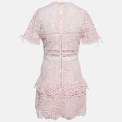 Pre Owned Self-Portrait Pink Abstract Guipure Lace Ruffled Mini Dress S