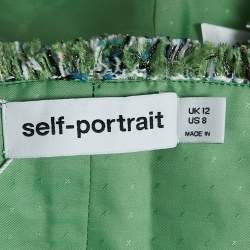 Pre Owned Self-Portrait Green Tweed Sleeveless Fray Detail Cropped Top M