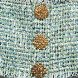 Pre Owned Self-Portrait Green Tweed Sleeveless Fray Detail Cropped Top M