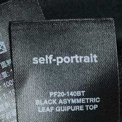 Pre Owned Self-Portrait Black Leaf Guipure Lace Asymmetric Top S