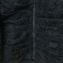 Pre Owned Self-Portrait Black Leaf Guipure Lace Asymmetric Top S