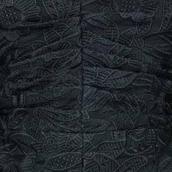 Pre Owned Self-Portrait Black Leaf Guipure Lace Asymmetric Top S