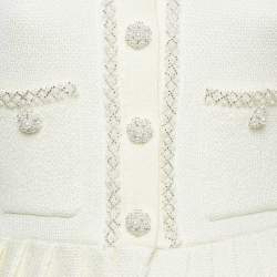 Pre Owned Self-Portrait Cream Knit Bow Embellishment Detail Pleated Mini Dress M