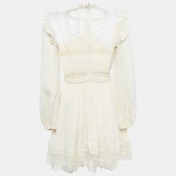 Pre Owned Self-Portrait Cream Crepe Lace Trimmed Mini Dress M