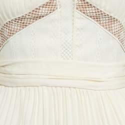 Pre Owned Self-Portrait Cream Crepe Lace Trimmed Mini Dress M