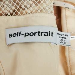 Pre Owned Self-Portrait Cream Crepe Lace Trimmed Mini Dress M