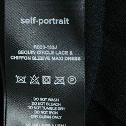 مملوكة مسبقًا Self-Portrait Black Chiffon and Sequin Circle Lace Maxi Dress S