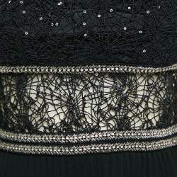 مملوكة مسبقًا Self-Portrait Black Chiffon and Sequin Circle Lace Maxi Dress S