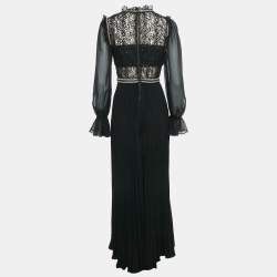 مملوكة مسبقًا Self-Portrait Black Chiffon and Sequin Circle Lace Maxi Dress S