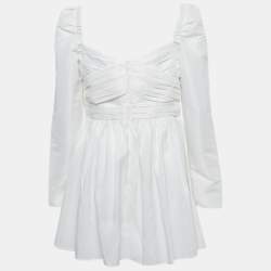 Pre Owned Self-Portrait White Taffeta Pleated Mini Dress M