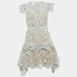 مملوكة مسبقًا Self-Portrait Mint Green Floral Guipure Lace Mini Dress M