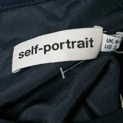 Pre Owned Self-Portrait Navy Blue Crepe Lace Trimmed Maxi Dress S