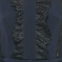 Pre Owned Self-Portrait Navy Blue Crepe Lace Trimmed Maxi Dress S