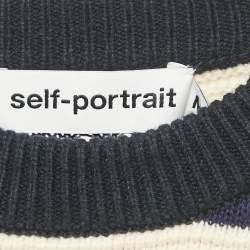Self-Portrait Navy Blue/Cream Striped Knit Baloon Sleeve Jumper M