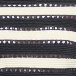 Self-Portrait Navy Blue/Cream Striped Knit Baloon Sleeve Jumper M