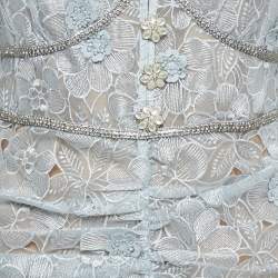 مملوكة مسبقًا Self-Portrait Blue Floral Organza Lace Studded Button Detail Midi Dress M