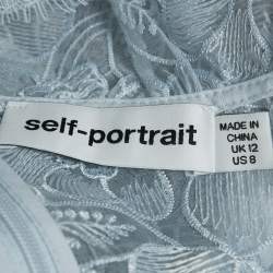 مملوكة مسبقًا Self-Portrait Blue Floral Organza Lace Studded Button Detail Midi Dress M