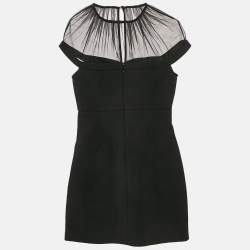 مملوكة مسبقًا Self-Portrait Black Bow Embellished Gabardine Crepe Mini Dress S