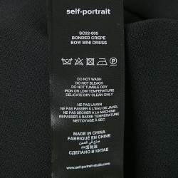 مملوكة مسبقًا Self-Portrait Black Bow Embellished Gabardine Crepe Mini Dress S