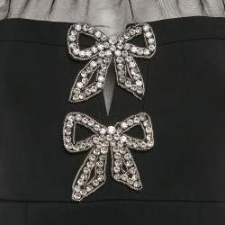 مملوكة مسبقًا Self-Portrait Black Bow Embellished Gabardine Crepe Mini Dress S