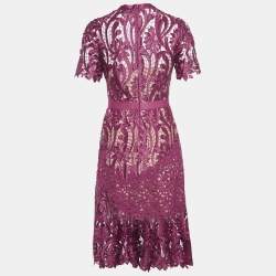Self-Portrait Burgundy Floral Lace Midi Dress S