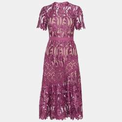 Self-Portrait Burgundy Floral Lace Midi Dress S