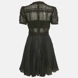 Self-Portrait Black Mesh Sequin Embellished Puff Sleeve Mini Dress S