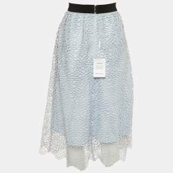 Self-Portrait Blue Daisy Guipure Lace Midi Skirt M