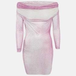 Self-Portrait Pink Rhinestone Contour Print Mesh Mini Dress M