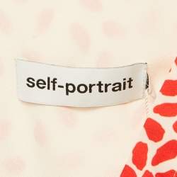 Self-Portrait Beige/Red Printed Satin Handkerchief Dress S