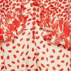 Self-Portrait Beige/Red Printed Satin Handkerchief Dress S