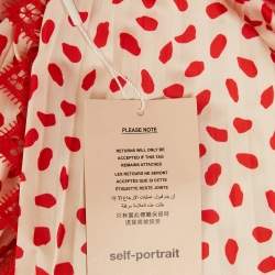 Self-Portrait Beige/Red Printed Satin Handkerchief Dress S