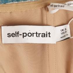 Pre Owned فستان ميدي سيلف بورتريه دانتيل كورد أزرق بدون أكمام مزين بالماس مقاس صغير