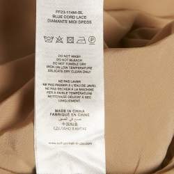 Pre Owned فستان ميدي سيلف بورتريه دانتيل كورد أزرق بدون أكمام مزين بالماس مقاس صغير