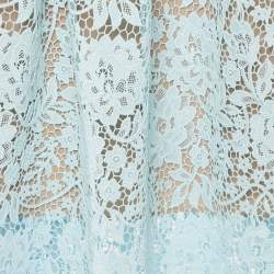 Pre Owned فستان ميدي سيلف بورتريه دانتيل كورد أزرق بدون أكمام مزين بالماس مقاس صغير