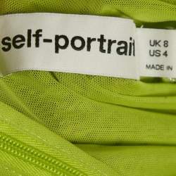 Pre Owned Self-Portrait Green Studded Mesh Long Sleeve Midi Dress S