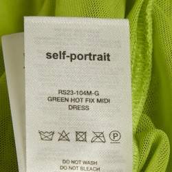 Pre Owned Self-Portrait Green Studded Mesh Long Sleeve Midi Dress S