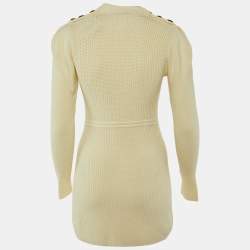 Pre Owned Self-Portrait Ivory Ribbed Knit Cut-Out Mini Dress S
