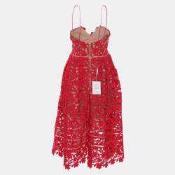 Pre Owned Self-Portrait Red Lace Azaelea Flared Midi Dress L