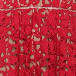 Pre Owned Self-Portrait Red Lace Azaelea Flared Midi Dress L