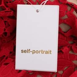 Pre Owned Self-Portrait Red Lace Azaelea Flared Midi Dress L