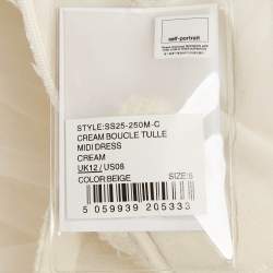 Pre Owned Self-Portrait Cream Boucle Sequin Embellished Tulle Midi Dress M