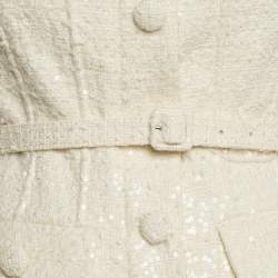 Pre Owned Self-Portrait Cream Boucle Sequin Embellished Tulle Midi Dress M