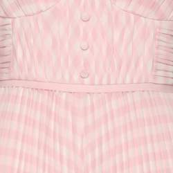 Pre Owned Self-Portrait Pink Gingham Print Chiffon Pleated Midi Dress M