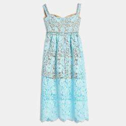 مملوكة مسبقًا Self Potrait Blue Cord Lace Diamante Blue Lace Midi Dress