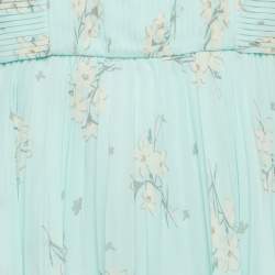 مملوكة مسبقًا Self-Portrait Blue Floral Print Chiffon Tiered Midi Dress M