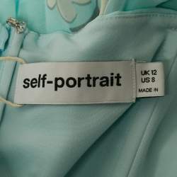 مملوكة مسبقًا Self-Portrait Blue Floral Print Chiffon Tiered Midi Dress M