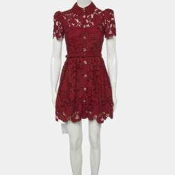 Pre Owned Self-Portrait Burgundy Floral Lace Mini Dress s