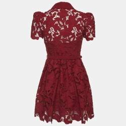 Pre Owned Self-Portrait Burgundy Floral Lace Mini Dress s