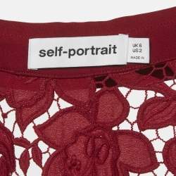 Pre Owned Self-Portrait Burgundy Floral Lace Mini Dress s